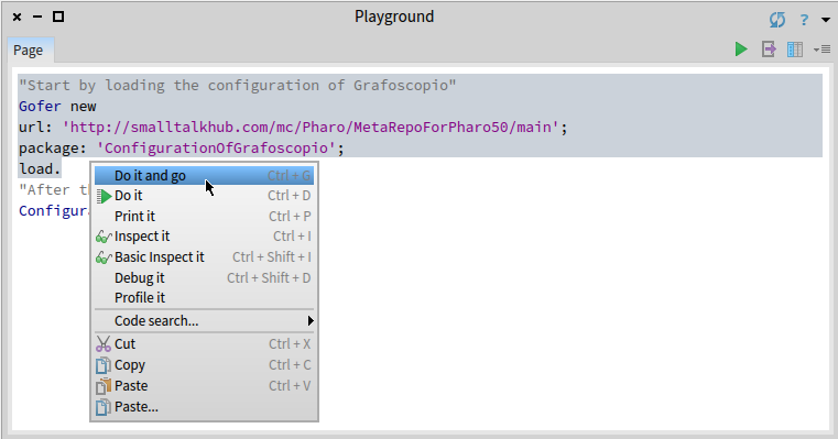  Selecting the script part that will be executed and deploying the contextual menu. 