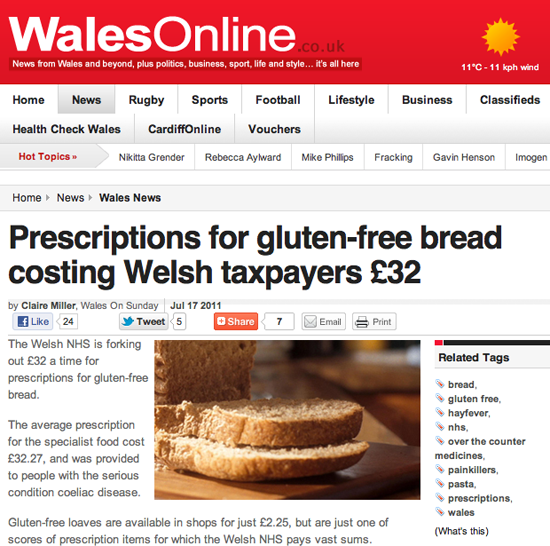 Las órdenes de pan libre de gluten le cuestan a los contribuyentes (WalesOnline)
