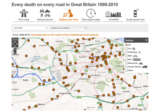 Cada muerte en las rutas de Gran Bretaña 1999-2010 (BBC)